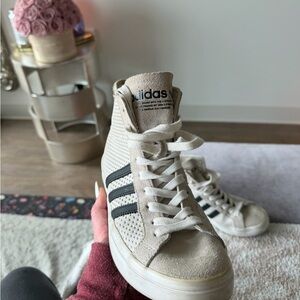 Adidas Women's Beige and Black High-Top Sneakers